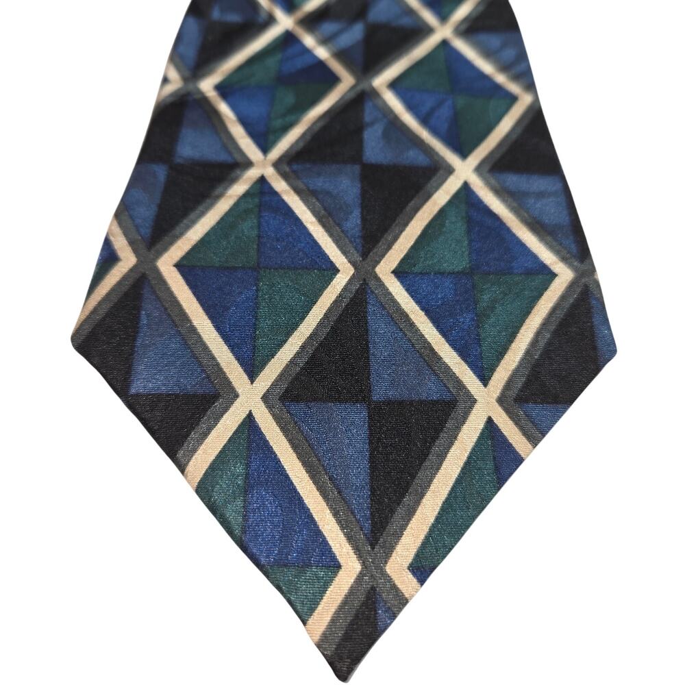 Ziggurat by Mulberry Silk Tie Geometric Diamond Pattern Blue Green 3 3/4” x 60”